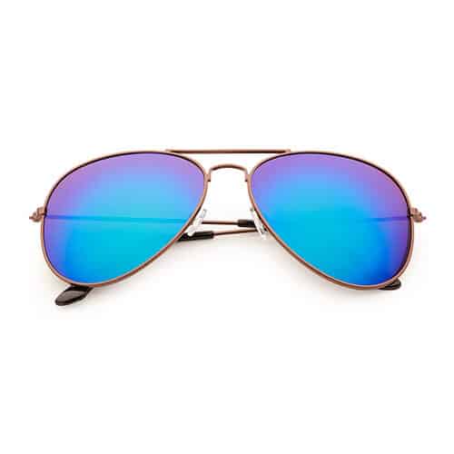 Bronzene Pilotensonnenbrille | Blau/Grüne Spiegellinsen