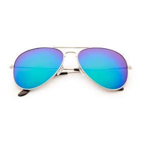 Silberne Pilotensonnenbrille | Blau-Grün Verspiegelte Linsen