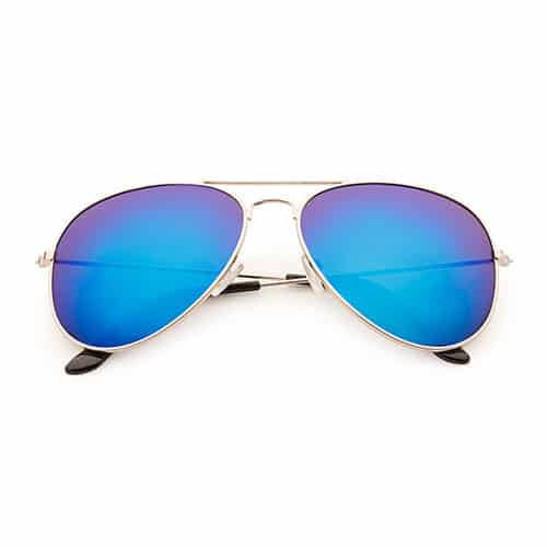 Silberne Piloten-Sonnenbrille | Blau/lila verspiegelte Gläser