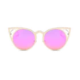 Runde Sonnenbrille mit Katzenohren rosa/gold