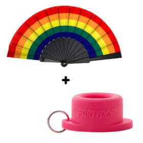 Festival Handfächer Regenbogenflagge + Rosa Partydop
