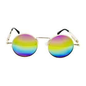 Runde Hippie-Sonnenbrille mit Regenbogen-Spiegelgläsern