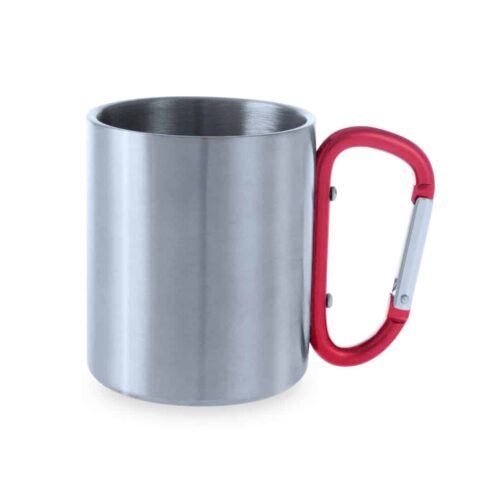 Tasse mit Karabinerhaken 210 ml Edelstahl rot
