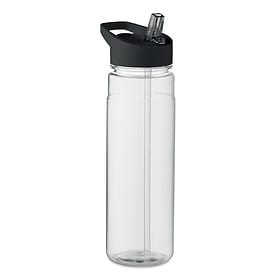 Schwarze Wasserflasche RPET mit Strohhalm