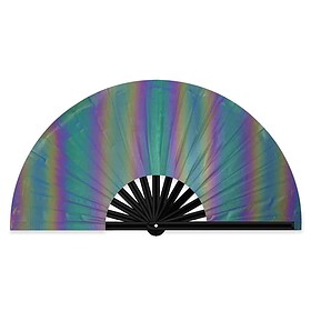 XXL großer Bambusfächer holographisch Regenbogen