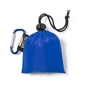 Einweg-Regenponcho mit RPET-Aufbewahrungsbeutel und Karabinerhaken blau