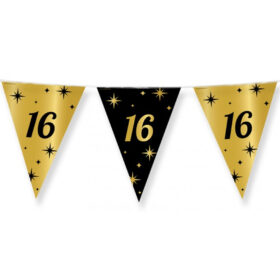 Wimpelkette 16 Jahre Schwarz/Gold