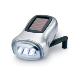 Dynamo-Taschenlampe mit Solarpanel, grau