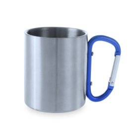Becher mit Karabinerhaken 210 ml Edelstahl blau