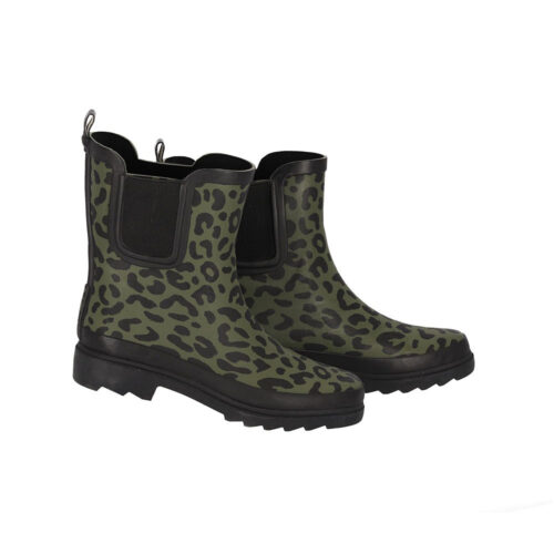 XQ Footwear Gummistiefel Leopardenmuster grün, niedriges Modell
