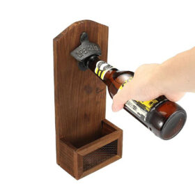 Flaschenöffner Wand mit Auffangbehälter Holz Braun
