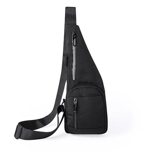 5-Fach Schultertasche mit reflektierendem Streifen Polyester schwarz