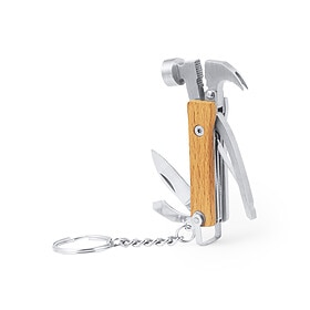 Multifunktionaler Schlüsselanhänger 7 Funktionen Edelstahl/Holz