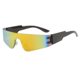 Schwarze Sportsonnenbrille mit randlosem Gestell - Orange Gläser