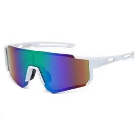 Weiße Sport-Sonnenbrille - Lila/grünes Glas