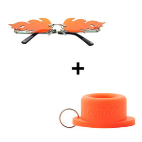 Flammen-Sonnenbrille + Universelle Partykappe orange