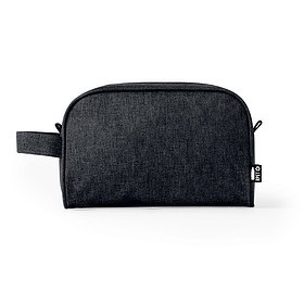 Kulturtasche mit Trageschlaufe RPET Polyester schwarz