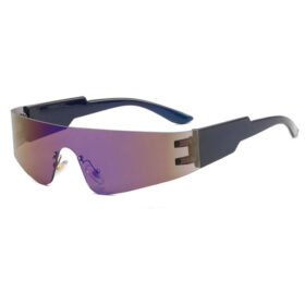 Schwarze Sport-Sonnenbrille mit randlosem Gestell - Lila Gläser