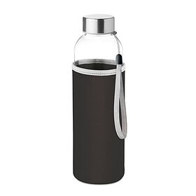 Glas-Trinkflasche mit Trageschlaufe und Schutzhülle 500 ml schwarz