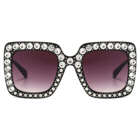 Quadratische Sonnenbrille mit Steinchen - Schwarz