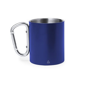Becher mit Karabinerhaken 300 ml Edelstahl blau