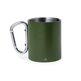 Becher mit Karabinerhaken 300 ml Edelstahl grün