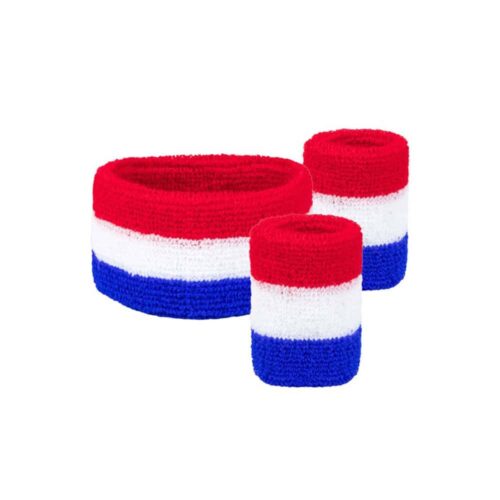 Schweißband-Set mit Stirnband rot-weiß-blau 3-teilig