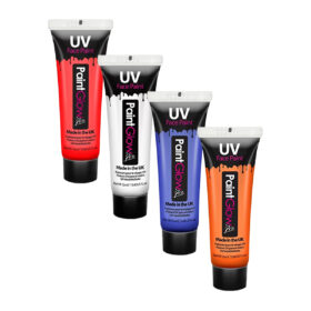 UV-Gesichts- & Körperfarbe 12 ml Set rot-weiß-blau-orange 4 Stück