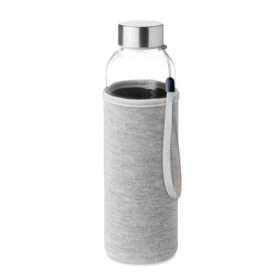 Glastrinkflasche mit Trageschlaufe und Schutzhülle 500 ml grau