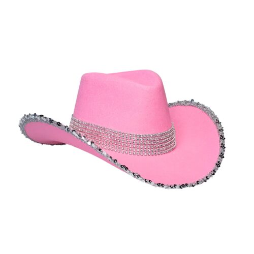 Cowboyhut Pailletten mit Steinen Rosa
