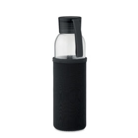 Trinkflasche aus Glas mit Schutzhülle und Trageschlaufe 500 ml schwarz