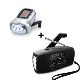 Kombi-Angebot: Taschenlampe Knijpkat mit Solarpanel + Notfallradio