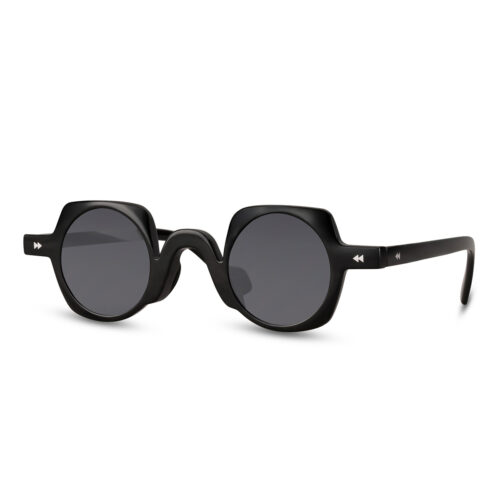 Runde Sonnenbrille glänzend schwarz – Schwarze Gläser
