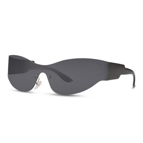 Glänzende klassische Sonnenbrille Schwarz mit randlosem Gestell – Schwarze Gläser