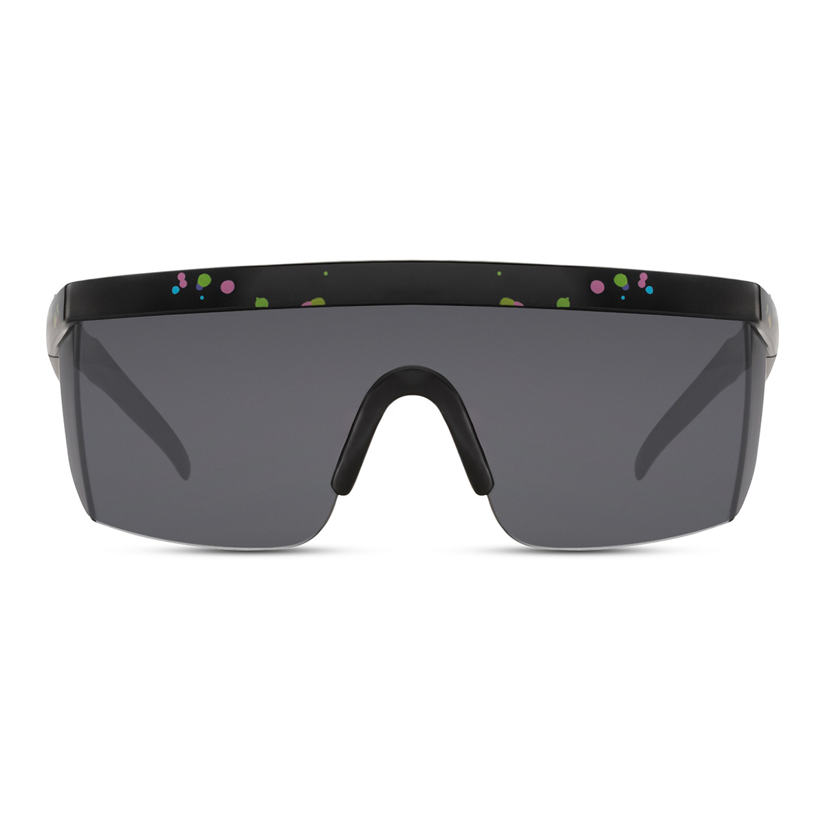 Schwarze Sport-Sonnenbrille mit glänzendem, halb randlosem Gestell mit Print – schwarze Gläser – Bild 2