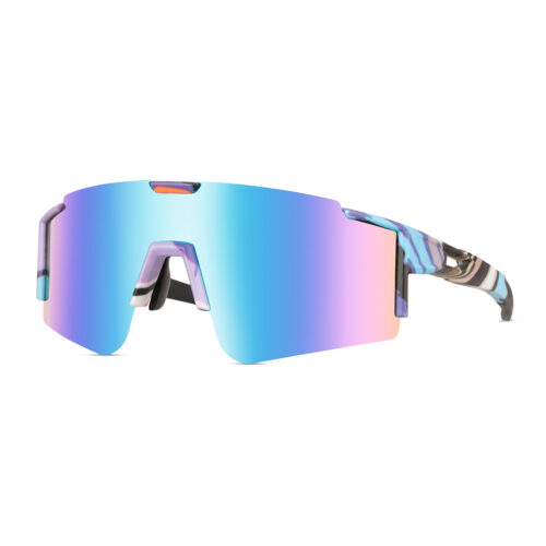 Mehrfarbige Sportsonnenbrille mit Print - Blau/Lila Glas