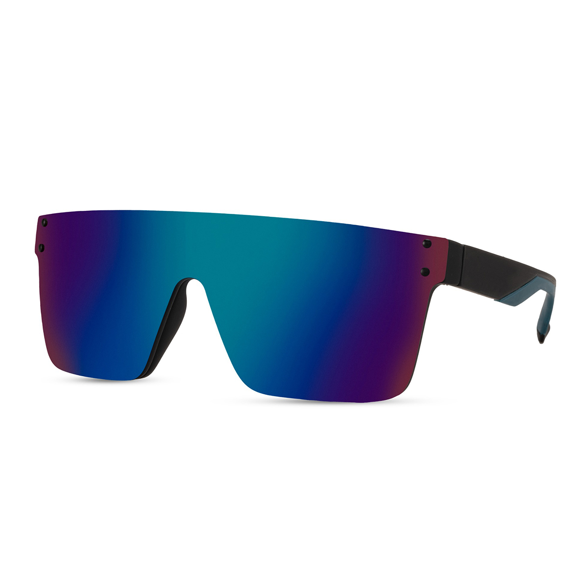 Quadratische Sonnenbrille mit randlosem Gestell – Dunkelblaue/violette Gläser