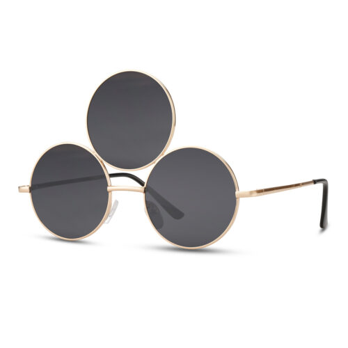 Runde Sonnenbrille mit 3 Gläsern - Schwarz