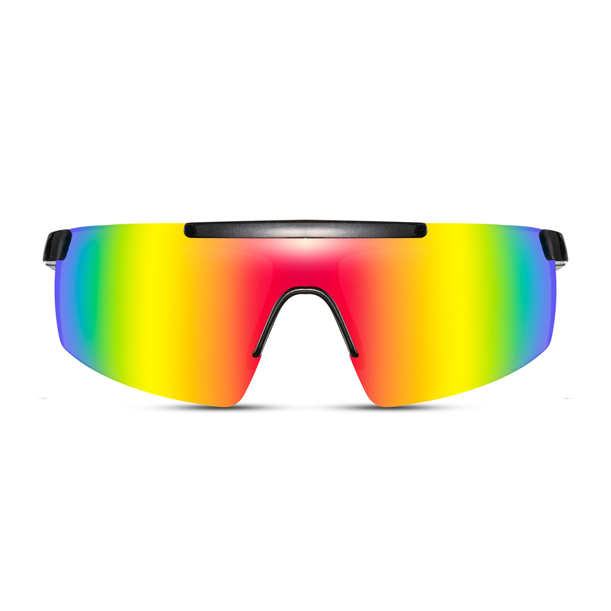 Schwarze Sport-Sonnenbrille mit glänzendem, halb randlosem Gestell – Multicolor-Glas – Bild 2