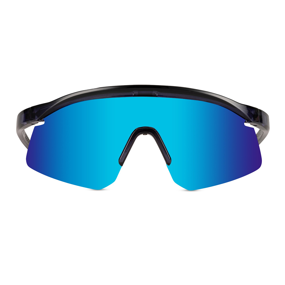 Schwarze Sport-Sonnenbrille mit glänzendem, halb randlosem Gestell – Blaue Gläser – Bild 2