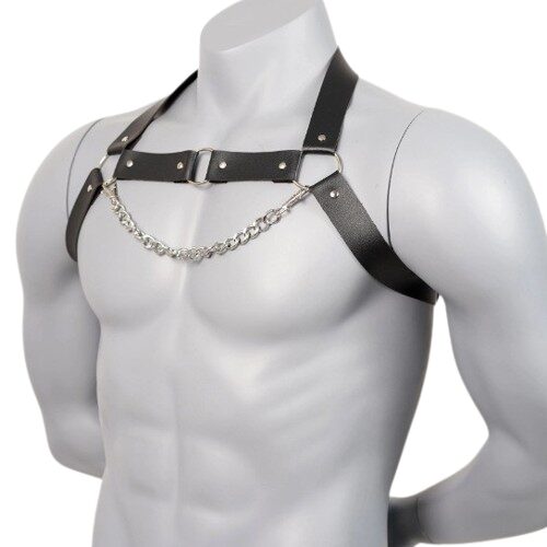 Bodyharness mit silberner Kette, schwarz