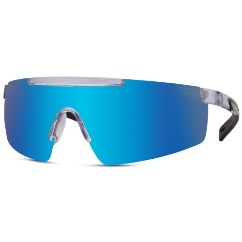 Transparente Sport-Sonnenbrille mit glänzendem, halb randlosem Gestell – Blaues Glas