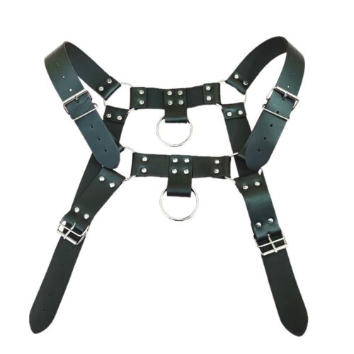 Bodyharness mit silbernen Ringen, schwarz