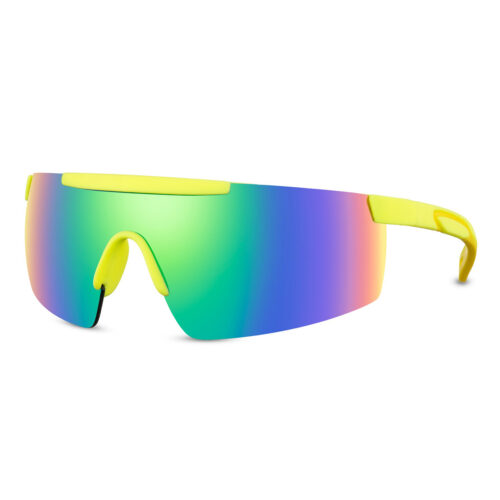 Gelbe Sportsonnenbrille mit glänzendem, halb randlosem Gestell – Multicolor-Glas
