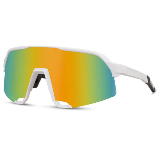 Weiße Sport-Sonnenbrille mit halbrandlosem Gestell – Multicolor Gläser