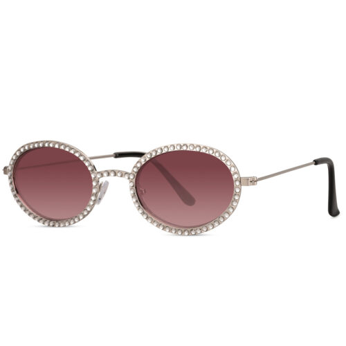 Sonnenbrille mit ovalen Steinen silber – Rosa Gläser
