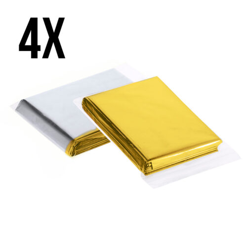 4 Stück - Isolierende Rettungsdecke – Beidseitig Silber/Gold – Aluminiertes PET – Wasserdicht & Kompakt