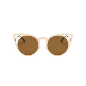 Runde Sonnenbrille mit Katzenohren in Braun/Gold
