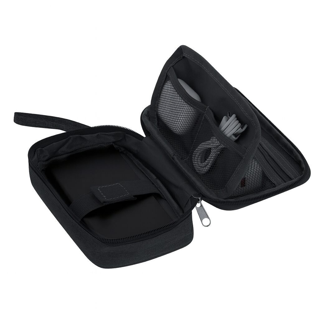 Kabel-Organizer – RPET 600D Polyester – Mehrere Fächer & Trageriemen – Nachhaltig – Schwarz