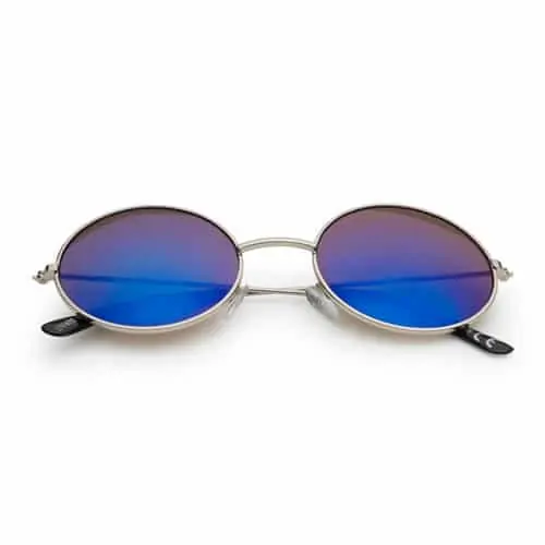 Hippie-Runde Sonnenbrille | Blaue Spiegellinsen